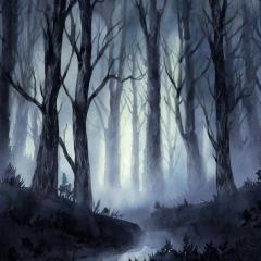 Spooky forest at nighttime