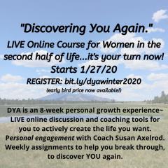 discovering you again with susan axelrod 8week online course for women start 1-27-20